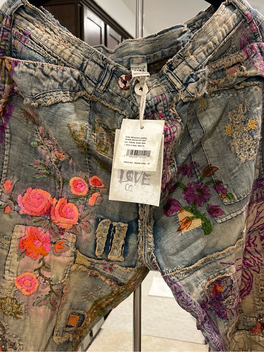 Magnolia Pearl Gray Denim Wide-Leg Jeans with Pink & Orange Embroidery - Picture 3 of 15